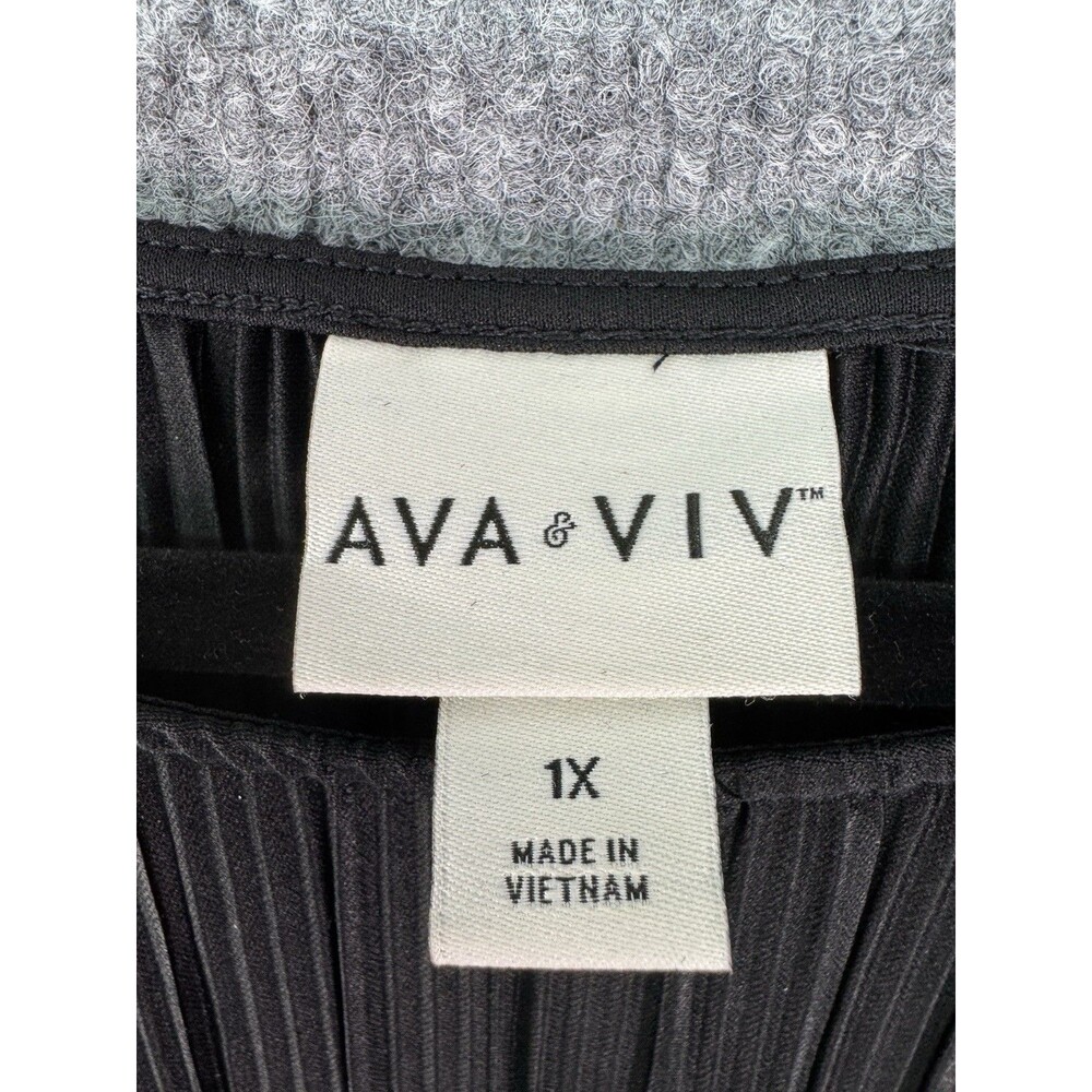 Ava & Viv 1X Black Pleated Blouse Long Sleeve Ruffle Cuff Holiday Party Top - Picture 12 of 13